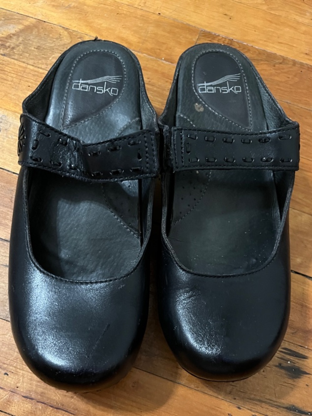 Dansko Black Leather Mary Jane Shoes with Strap